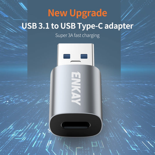 Adaptateur de données ENKAY ENK-AT118 en alliage d'aluminium USB 3.1 mâle vers Type-C femelle, compatible avec la charge rapide, ENK-AT118