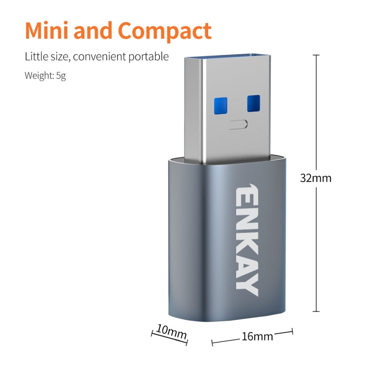 ENKAY ENK-AT118 Aluminium Alloy Male USB 3.1 to Female Type-C Data Adapter Converter Support Fast Charging, ENK-AT118