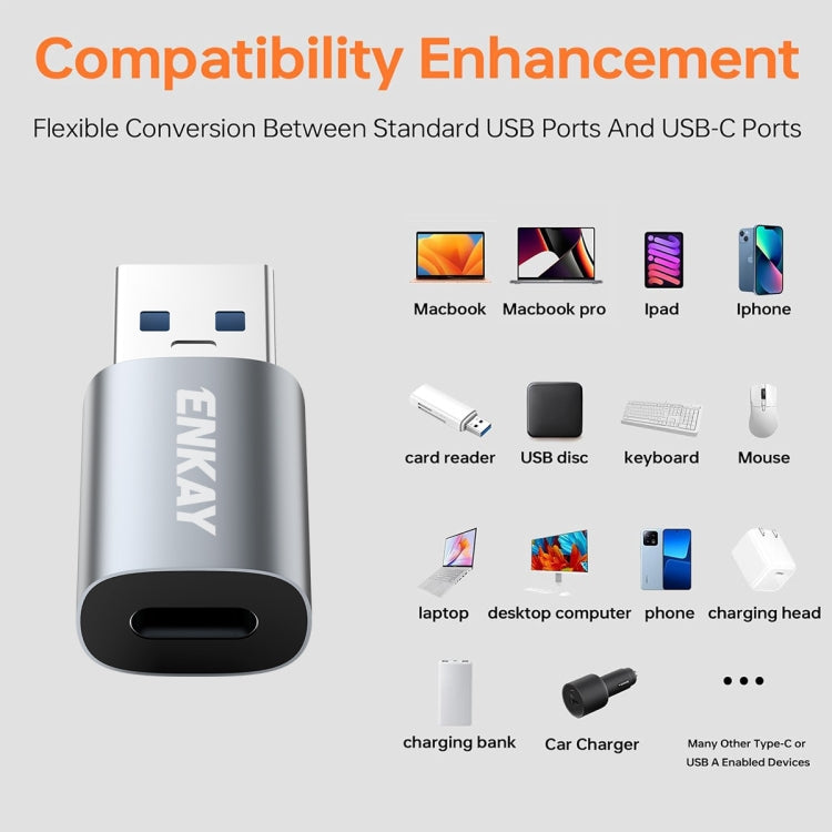 ENKAY ENK-AT118 Aluminium Alloy Male USB 3.1 to Female Type-C Data Adapter Converter Support Fast Charging, ENK-AT118