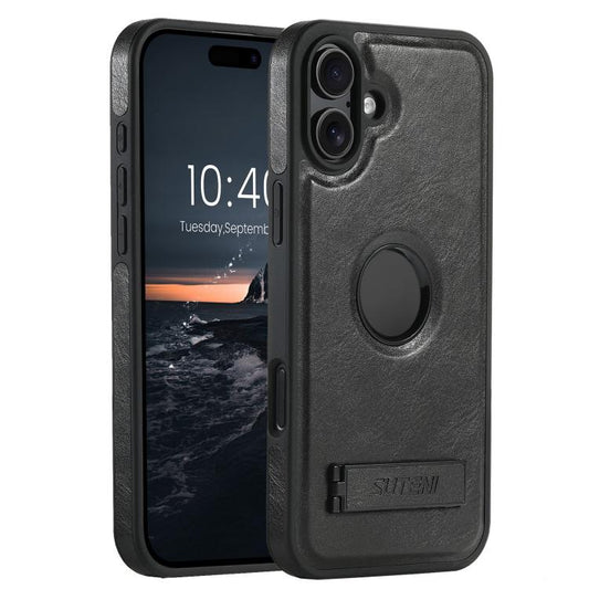 Suteni G2 Magsafe Oil Wax Leather Back Phone Case with Holder, For iPhone 18, For iPhone 18 Pro, For iPhone 18 Pro Max, For iPhone 17 Pro Max, For iPhone 17 Pro, For iPhone 17, For iPhone Air, For iPhone 16 Pro Max, For iPhone 16 Pro, For iPhone 16 Plu...