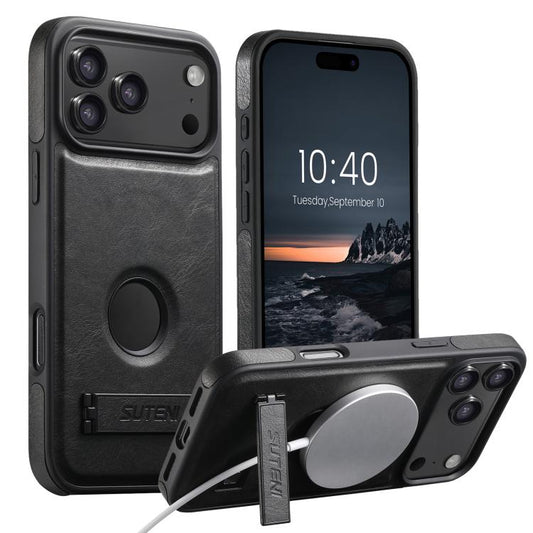 Suteni G2 Magsafe Oil Wax Leather Back Phone Case with Holder, For iPhone 18, For iPhone 18 Pro, For iPhone 18 Pro Max, For iPhone 17 Pro Max, For iPhone 17 Pro, For iPhone 17, For iPhone Air, For iPhone 16 Pro Max, For iPhone 16 Pro, For iPhone 16 Plu...