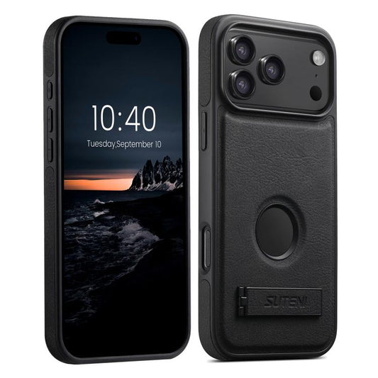 Suteni G2 Magsafe Litchi Texture Leather Back Phone Case with Holder, For iPhone 18 Pro, For iPhone 18 Pro Max, For iPhone 17 Pro Max, For iPhone 17 Pro, For iPhone 17, For iPhone Air, For iPhone 16 Pro Max, For iPhone 16 Pro, For iPhone 16 Plus       ...