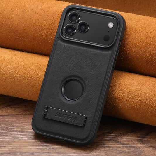 Suteni G2 Magsafe Litchi Texture Leather Back Phone Case with Holder, For iPhone 18 Pro, For iPhone 18 Pro Max, For iPhone 17 Pro Max, For iPhone 17 Pro, For iPhone 17, For iPhone Air, For iPhone 16 Pro Max, For iPhone 16 Pro, For iPhone 16 Plus       ...