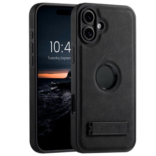 Suteni G2 Magsafe Litchi Texture Leather Back Phone Case with Holder, For iPhone 18, For iPhone 18 Pro, For iPhone 18 Pro Max, For iPhone 17 Pro Max, For iPhone 17 Pro, For iPhone 17, For iPhone Air, For iPhone 16 Pro Max, For iPhone 16 Pro            ...