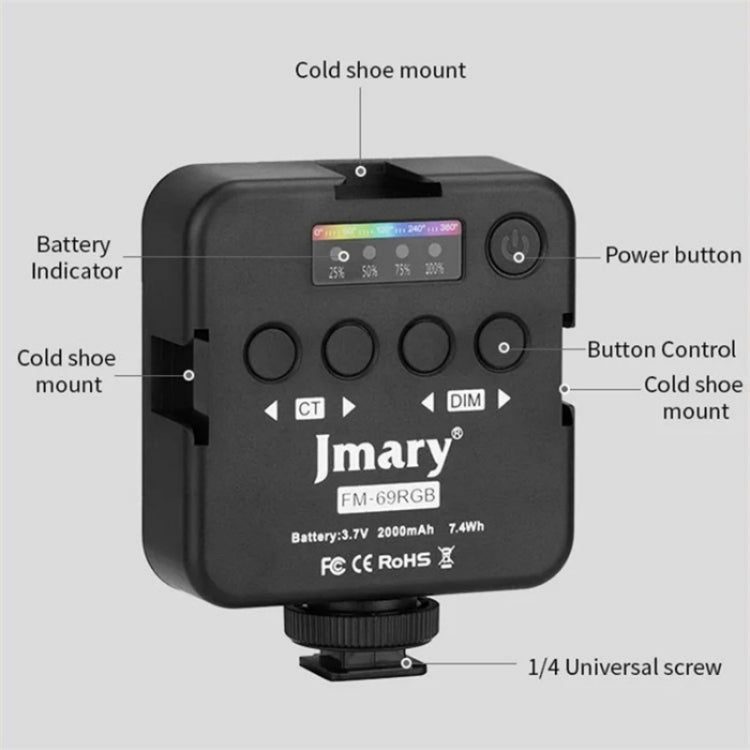 JMARY FM-69RGB Mini Lumière Vidéo RVB Portable Lampe d'Éclairage de Photographie pour Appareil Photo, FM-69RGB