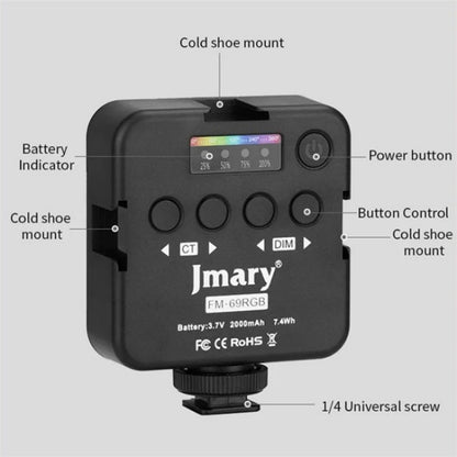 JMARY FM-69RGB Mini Lumière Vidéo RVB Portable Lampe d'Éclairage de Photographie pour Appareil Photo, FM-69RGB