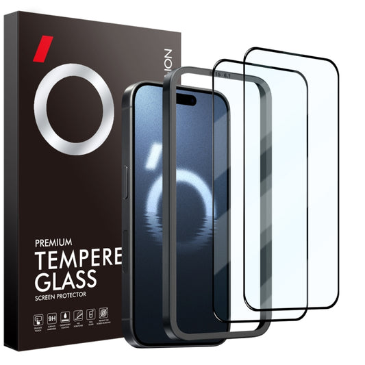 NORTHJO 2pcs A++ Tempered Glass Film with Installation Frame, For iPhone 16 Pro Max, For iPhone 16 Pro, For iPhone 16 Plus, For iPhone 16, For iPhone 15 Pro Max, For iPhone 15 Pro, For iPhone 15 Plus, For iPhone 15, For iPhone 14 Plus, For iPhone 14