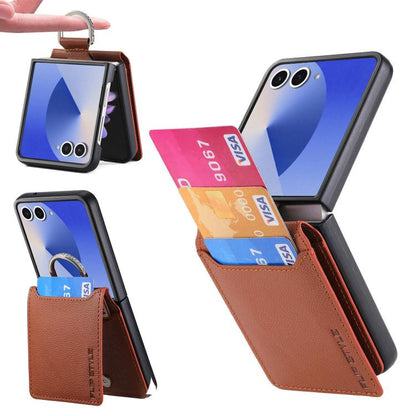 Litchi Texture Leather Ring Wallet Phone Case, For Galaxy Z Flip8 5G, For Galaxy Z Flip7 5G, For Galaxy Z Flip6, For Galaxy Z Flip5