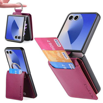 Litchi Texture Leather Ring Wallet Phone Case, For Galaxy Z Flip8 5G, For Galaxy Z Flip7 5G, For Galaxy Z Flip6, For Galaxy Z Flip5