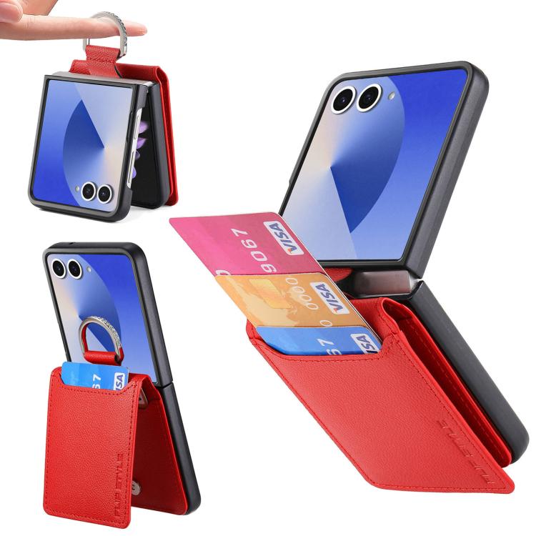 Litchi Texture Leather Ring Wallet Phone Case, For Galaxy Z Flip8 5G, For Galaxy Z Flip7 5G, For Galaxy Z Flip6, For Galaxy Z Flip5