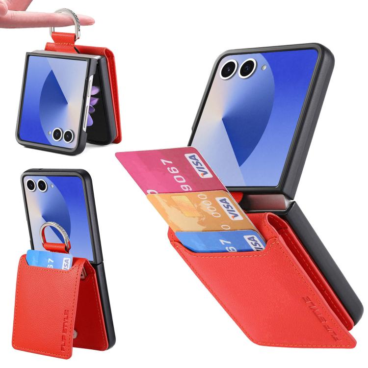 Litchi Texture Leather Ring Wallet Phone Case, For Galaxy Z Flip8 5G, For Galaxy Z Flip7 5G, For Galaxy Z Flip6, For Galaxy Z Flip5