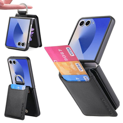 Litchi Texture Leather Ring Wallet Phone Case, For Galaxy Z Flip8 5G, For Galaxy Z Flip7 5G, For Galaxy Z Flip6, For Galaxy Z Flip5