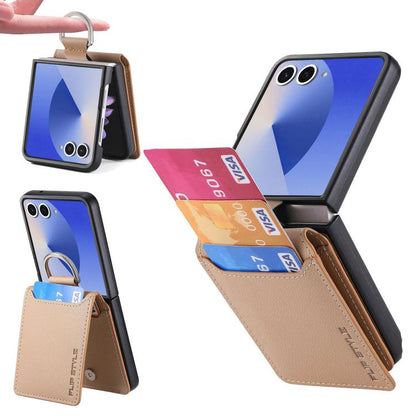 Litchi Texture Leather Ring Wallet Phone Case, For Galaxy Z Flip8 5G, For Galaxy Z Flip7 5G, For Galaxy Z Flip6, For Galaxy Z Flip5