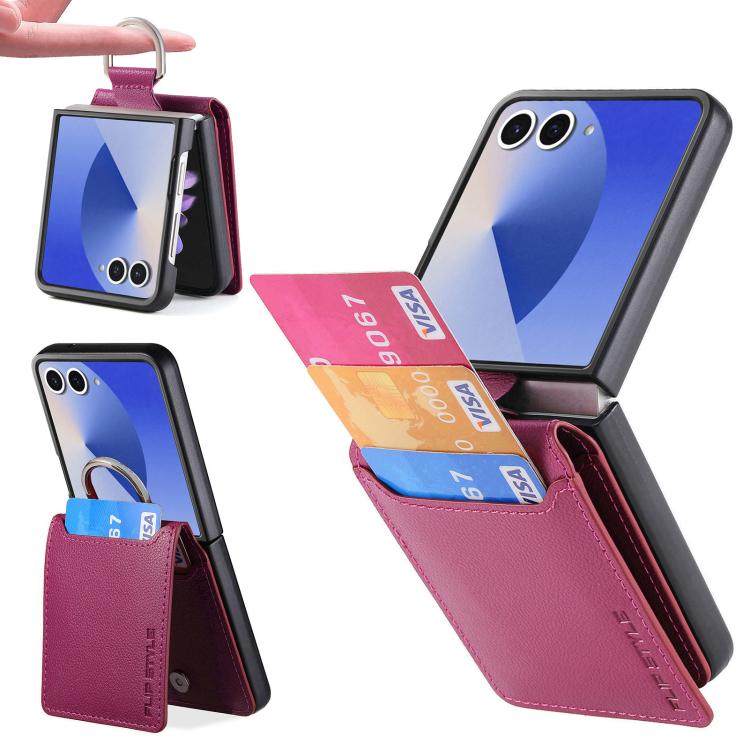 Litchi Texture Leather Ring Wallet Phone Case, For Galaxy Z Flip8 5G, For Galaxy Z Flip7 5G, For Galaxy Z Flip6, For Galaxy Z Flip5