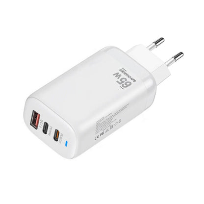 TE-65W GaN PD65W Dual USB-C+USB-A Laptop / Tablet Adapter，EU Plug, EU Plug