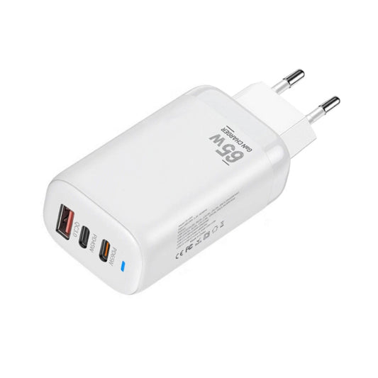 TE-65W GaN PD65W Dual USB-C+USB-A Laptop / Tablet Adapter，EU Plug, EU Plug