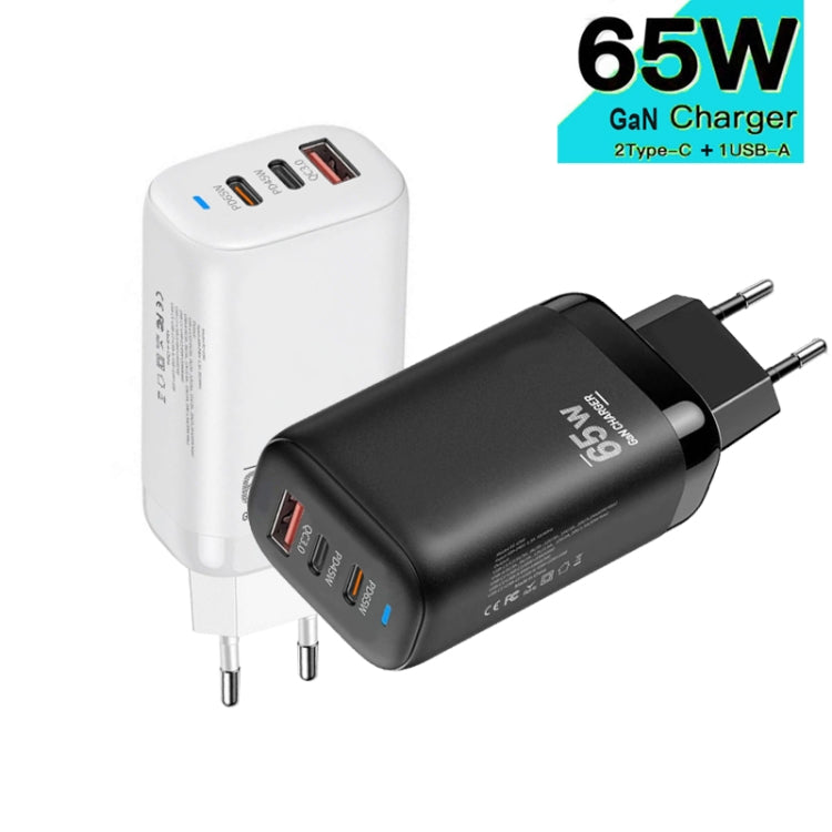 TE-65W GaN PD65W Dual USB-C+USB-A Laptop / Tablet Adapter，EU Plug, EU Plug