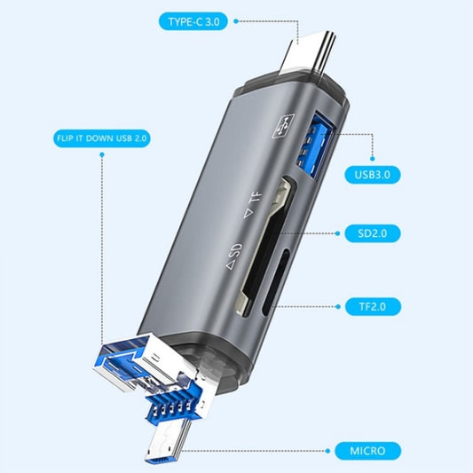 Adaptateur de transfert de données OTG ADS-307, lecteur de cartes SD/TF et de clés USB/Type-C/Micro, ADS-307