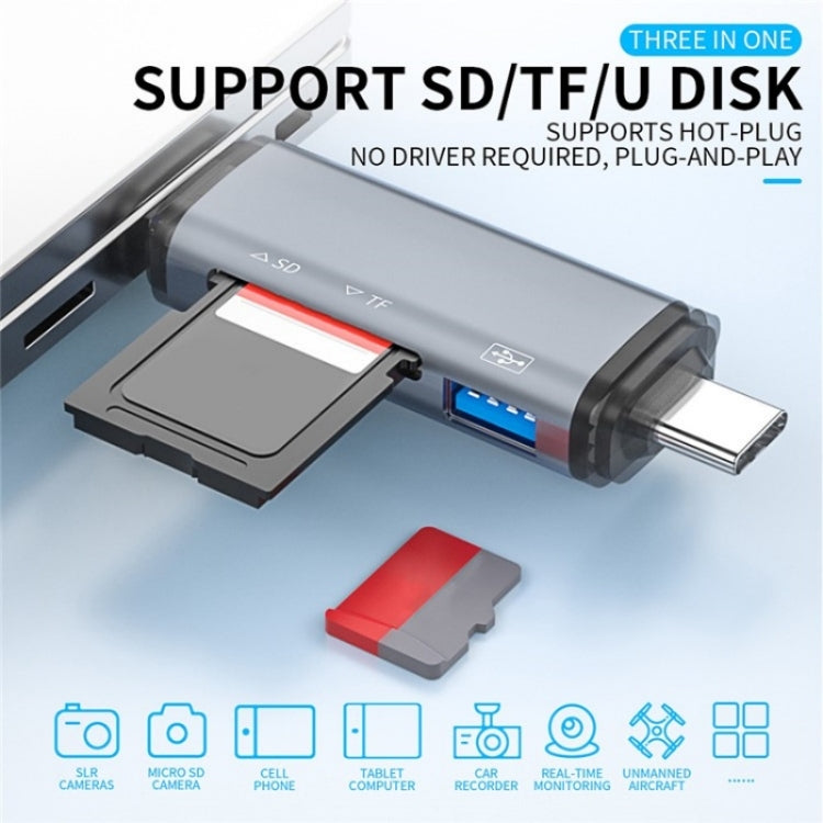 ADS-307 Adaptateur OTG de transfert de données USB / Type-C / Micro Plug Lecteur de carte SD TF U-Disk, ADS-307