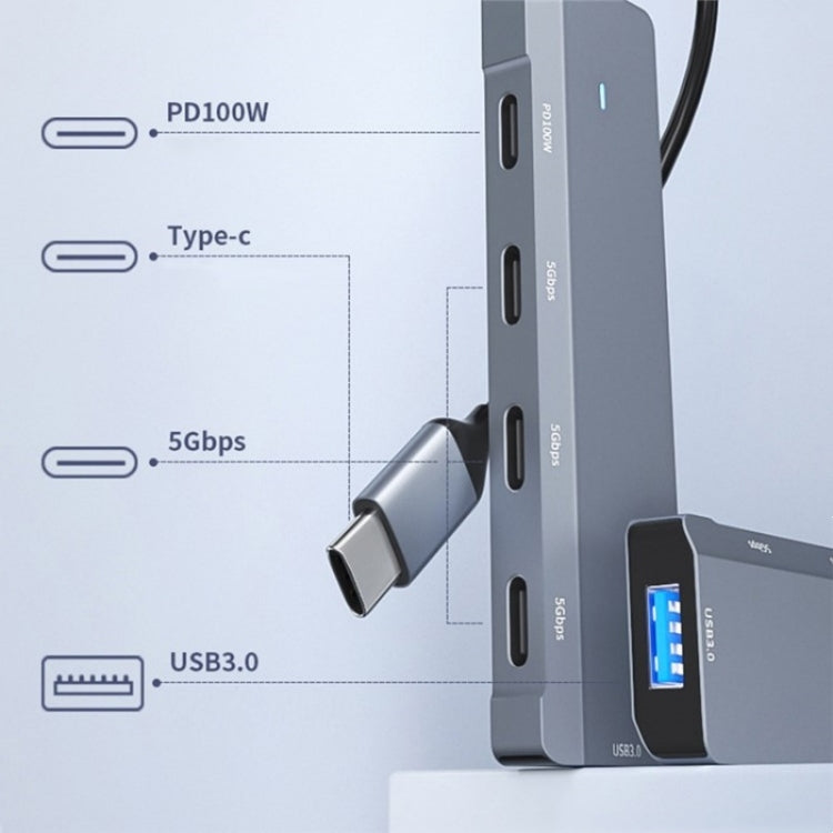 ADS-311C Support PD 100W Fast Charging Converter 5 Port Hub Type-C Hub Adapter, ADS-311C(Grey)