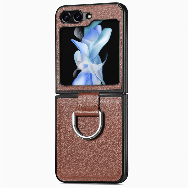 Litchi Texture Leather Ring Phone Case, For Galaxy Z Flip8 5G, For Galaxy Z Flip7 5G, For Galaxy Z Flip6 5G