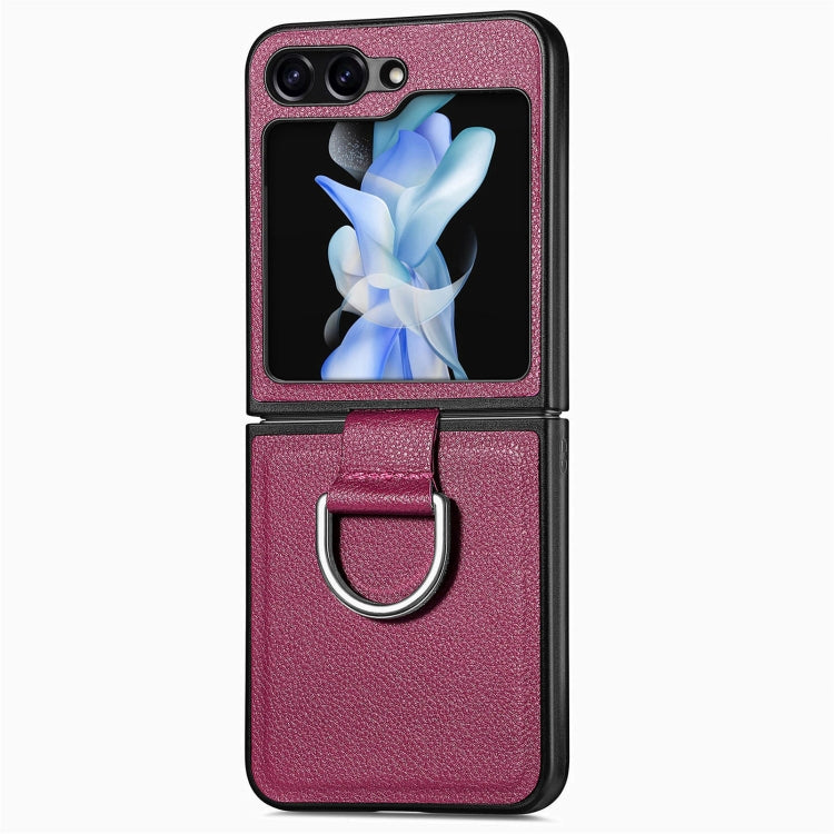 Litchi Texture Leather Ring Phone Case, For Galaxy Z Flip8 5G, For Galaxy Z Flip7 5G, For Galaxy Z Flip6 5G