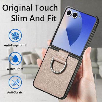 Litchi Texture Leather Ring Phone Case, For Galaxy Z Flip8 5G, For Galaxy Z Flip7 5G, For Galaxy Z Flip6 5G