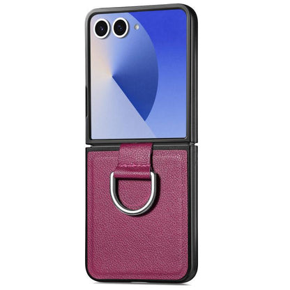 Litchi Texture Leather Ring Phone Case, For Galaxy Z Flip8 5G, For Galaxy Z Flip7 5G, For Galaxy Z Flip6 5G