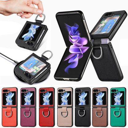 Litchi Texture Leather Ring Phone Case, For Galaxy Z Flip8 5G, For Galaxy Z Flip7 5G, For Galaxy Z Flip6 5G