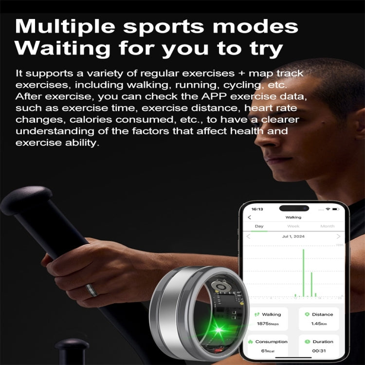 R18 SIZE 8 Smart Ring, Support Heart Rate / Blood Oxygen / Sleep / Multiple Sports Modes
