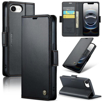 CaseMe 023 Butterfly Buckle Litchi Texture RFID Anti-theft Leather Phone Case, For iPhone 17e / 16e, For iPhone 17 Pro Max, For iPhone 17 Pro, For iPhone 17, For iPhone Air, For iPhone 16 Pro Max, For iPhone 16 Pro, For iPhone 16 Plus, For iPhone 16