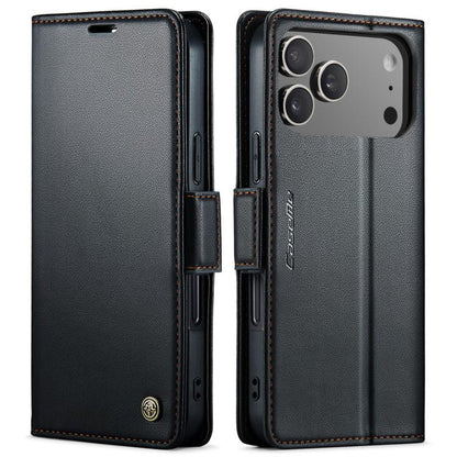 CaseMe 023 Butterfly Buckle Litchi Texture RFID Anti-theft Leather Phone Case, For iPhone 17e / 16e, For iPhone 17 Pro Max, For iPhone 17 Pro, For iPhone 17, For iPhone Air, For iPhone 16 Pro Max, For iPhone 16 Pro, For iPhone 16 Plus, For iPhone 16