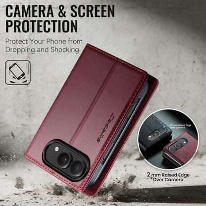 CaseMe 023 Butterfly Buckle Litchi Texture RFID Anti-theft Leather Phone Case, For iPhone Duo, For iPhone 17, For iPhone Air, For iPhone 16 Pro Max, For iPhone 16 Pro, For iPhone 16 Plus, For iPhone 16, For iPhone 18 Pro / 17 Pro                       ...