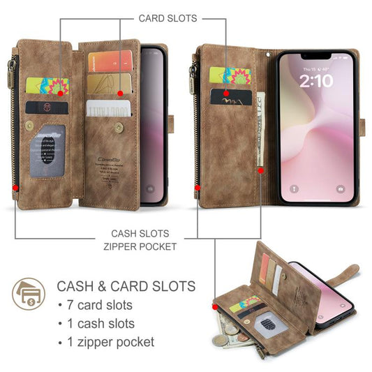 CaseMe C30 Card Slots Zipper Wallet Leather Phone Case, For iPhone 17e / 16e, For iPhone 17 Pro Max, For iPhone 17 Pro, For iPhone 17, For iPhone Air, For iPhone 16 Pro Max, For iPhone 16 Pro, For iPhone 16 Plus, For iPhone 16