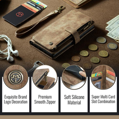 CaseMe C30 Card Slots Zipper Wallet Leather Phone Case, For iPhone 17e / 16e, For iPhone 17 Pro Max, For iPhone 17 Pro, For iPhone 17, For iPhone Air, For iPhone 16 Pro Max, For iPhone 16 Pro, For iPhone 16 Plus, For iPhone 16