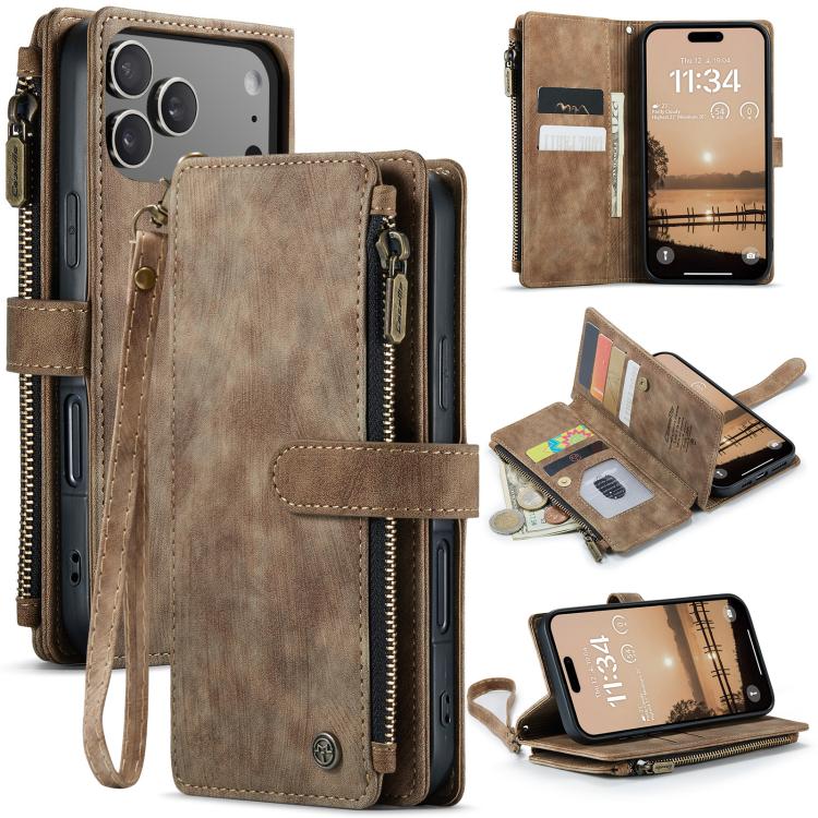 CaseMe C30 Card Slots Zipper Wallet Leather Phone Case, For iPhone 17e / 16e, For iPhone 17 Pro Max, For iPhone 17 Pro, For iPhone 17, For iPhone Air, For iPhone 16 Pro Max, For iPhone 16 Pro, For iPhone 16 Plus, For iPhone 16
