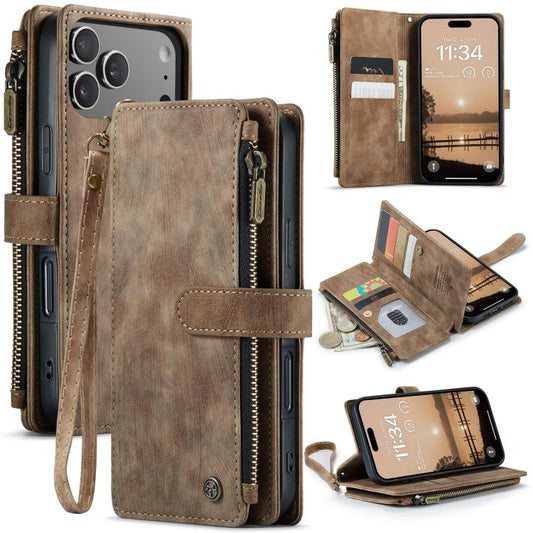 CaseMe C30 Card Slots Zipper Wallet Leather Phone Case, For iPhone 18 Pro / 17 Pro, For iPhone 18 Pro Max / 17 Pro Max, For iPhone 17e / 16e, For iPhone 17, For iPhone Air, For iPhone 16 Pro Max, For iPhone 16 Pro, For iPhone 16 Plus, For iPhone 16