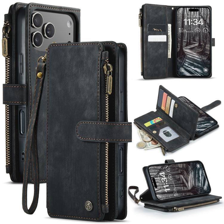 CaseMe C30 Card Slots Zipper Wallet Leather Phone Case, For iPhone 17e / 16e, For iPhone 17 Pro Max, For iPhone 17 Pro, For iPhone 17, For iPhone Air, For iPhone 16 Pro Max, For iPhone 16 Pro, For iPhone 16 Plus, For iPhone 16