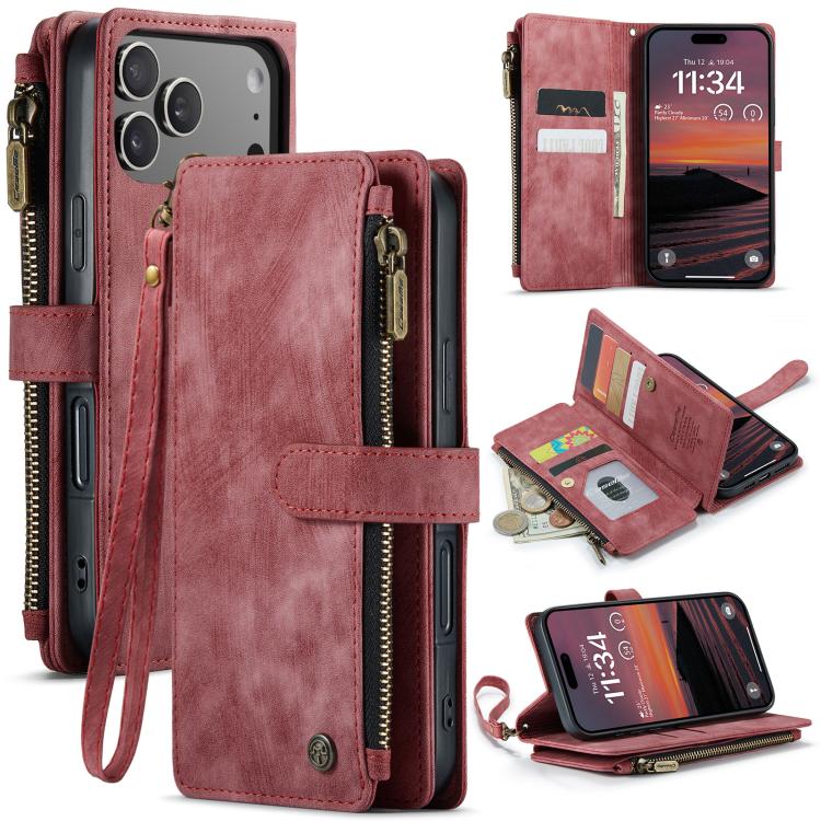 CaseMe C30 Card Slots Zipper Wallet Leather Phone Case, For iPhone 17e / 16e, For iPhone 17 Pro Max, For iPhone 17 Pro, For iPhone 17, For iPhone Air, For iPhone 16 Pro Max, For iPhone 16 Pro, For iPhone 16 Plus, For iPhone 16