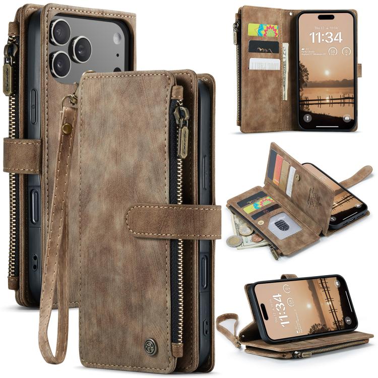 CaseMe C30 Card Slots Zipper Wallet Leather Phone Case, For iPhone 17e / 16e, For iPhone 17 Pro Max, For iPhone 17 Pro, For iPhone 17, For iPhone Air, For iPhone 16 Pro Max, For iPhone 16 Pro, For iPhone 16 Plus, For iPhone 16