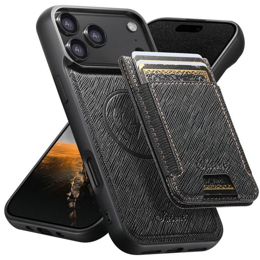 Suteni H17 Cross Grain Leather MagSafe Detachable Wallet Phone Case
