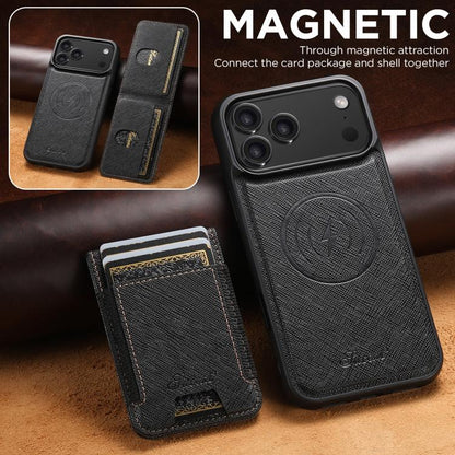 Suteni H17 Cross Grain Leather MagSafe Detachable Wallet Phone Case