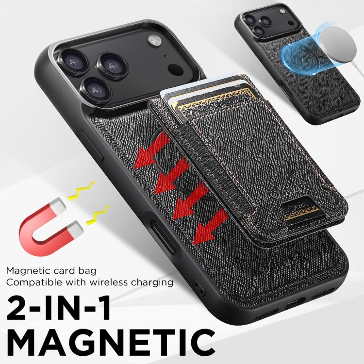 Suteni H17 Cross Grain Leather MagSafe Detachable Wallet Phone Case