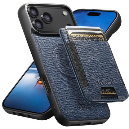 Suteni H17 Cross Grain Leather MagSafe Detachable Wallet Phone Case