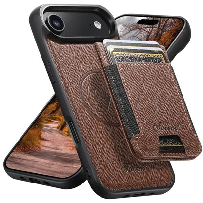 Suteni H17 Cross Grain Leather MagSafe Detachable Wallet Phone Case