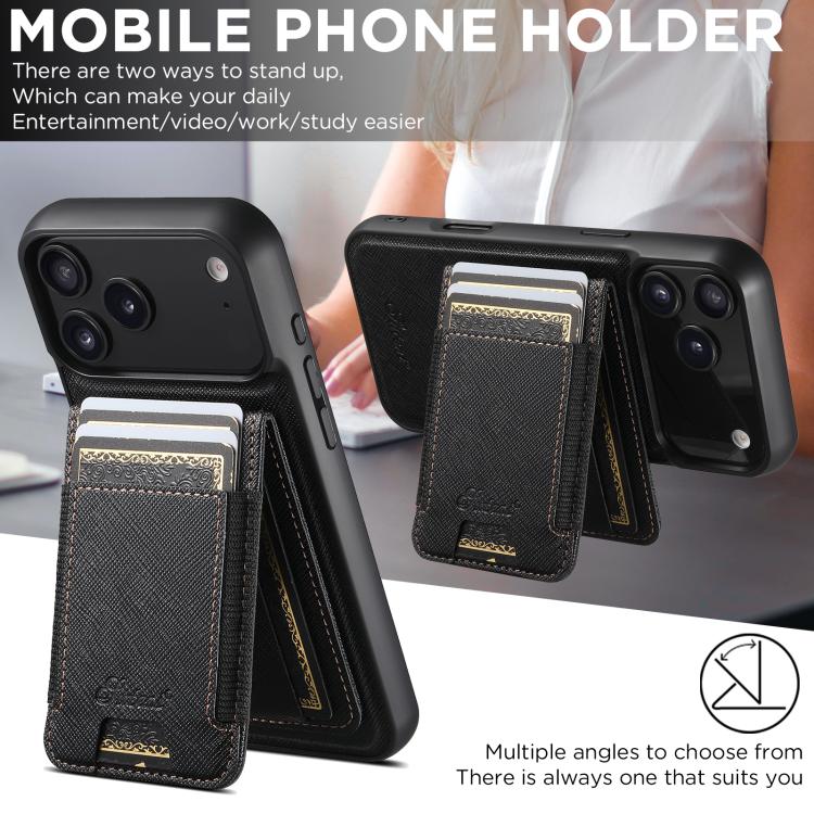 Suteni H17 Cross Grain Leather MagSafe Detachable Wallet Phone Case, For iPhone 18, For iPhone 18 Pro, For iPhone 18 Pro Max, For iPhone 17 Pro Max, For iPhone 17 Pro, For iPhone 17, For iPhone Air, For iPhone 16 Pro Max, For iPhone 16 Pro             ...