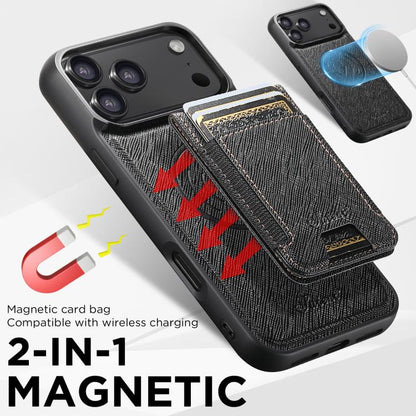 Suteni H17 Cross Grain Leather MagSafe Detachable Wallet Phone Case, For iPhone 18, For iPhone 18 Pro, For iPhone 18 Pro Max, For iPhone 17 Pro Max, For iPhone 17 Pro, For iPhone 17, For iPhone Air, For iPhone 16 Pro Max, For iPhone 16 Pro             ...