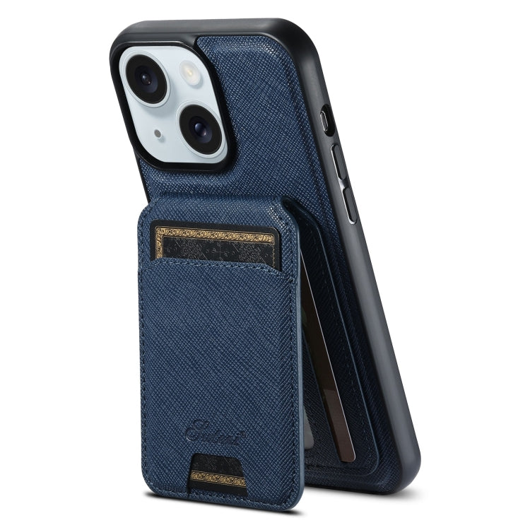 Suteni H18 Cross Grain MagSafe Wallet Leather Phone Case