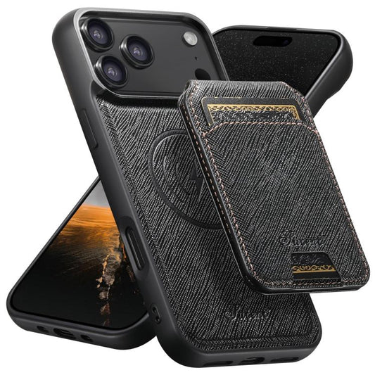 Suteni H18 Cross Grain MagSafe Wallet Leather Phone Case