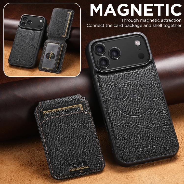Suteni H18 Cross Grain MagSafe Wallet Leather Phone Case